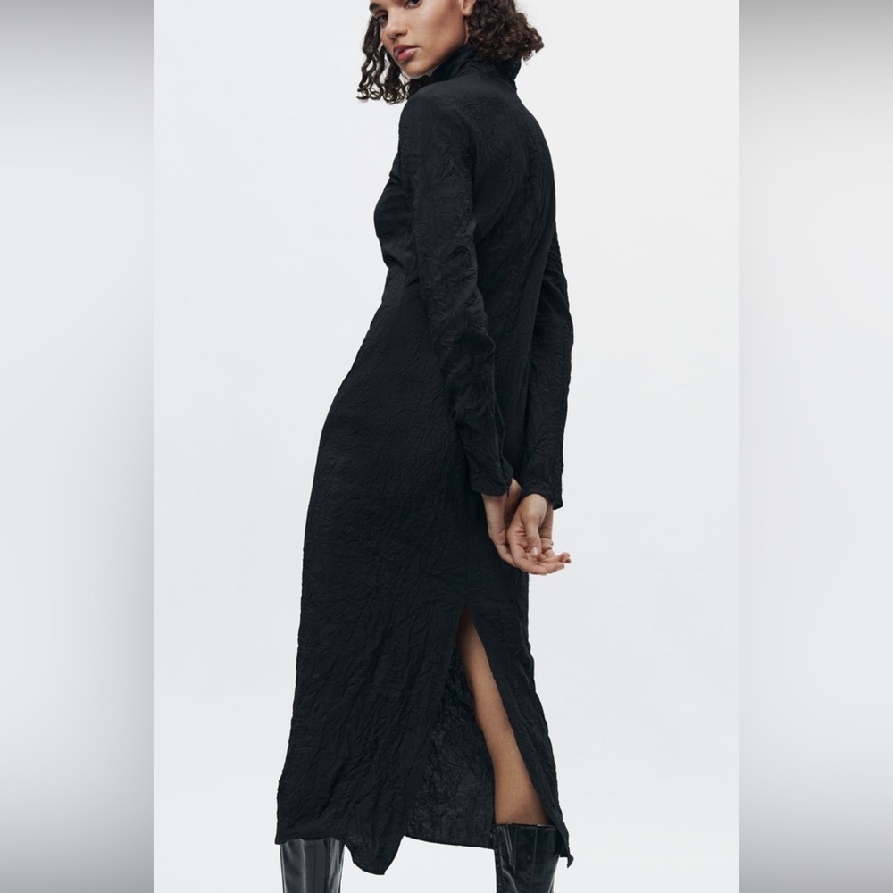 ZARA Black Wrinkled Effect Dress NWT